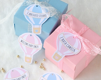 Hot Air Balloon Shaped Paper Tags, Hot Air Balloon Shaped Labels, Baby Shower Favor Tags,