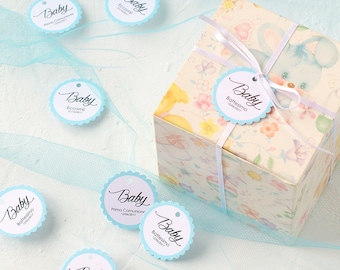 20 of meer aanpasbare labels met blauwe rand en tekst