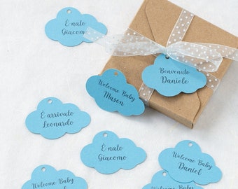 Blue Cloud Shaped Tags, Baby Shower Cloud Shaped Labels