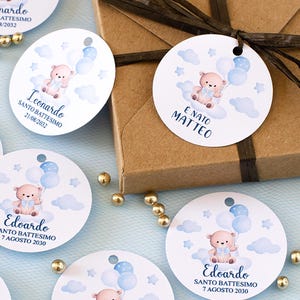 Beer Doop Labels, Beer Geboorte Labels, Teddybeer en Blauwe Ballonnen Kaarten