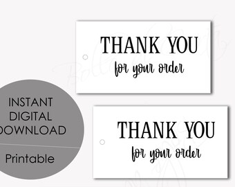 Printable Thank You For Your Order Tags, Printable Labels, Printable Tags for Handmade Items, Instant Download, Digital Download