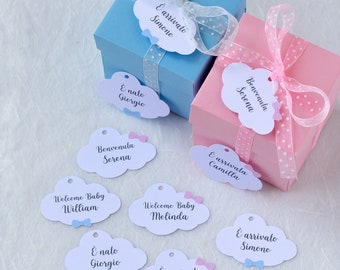 Cloud Shaped Tags, Clous Shaped Tags wiht Pink Bow, Cloud Shaped Tag with Blue Bow Tie,Baby Shower Cloud Shaped Labels