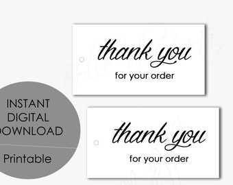 Printable Thank You For Your Order Tags, Printable Labels, Printable Tags for Handmade Items, Instant Download, Digital Download