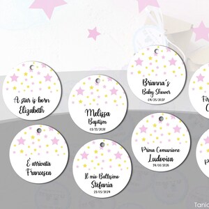 20 or more Personalized Baby Name Tags with Stars, Baby Shower Tags, First Birthday Tags