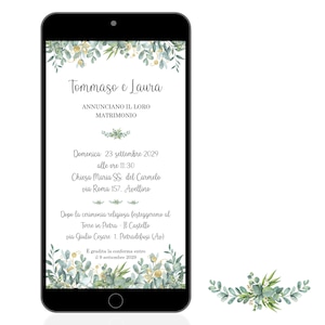 Invito Digitale Matrimonio con Foglie di Eucalipto, Partecipazione Nozze con Eucalipto, Invito Matrimonio Personalizzabile, Invito Digitale
