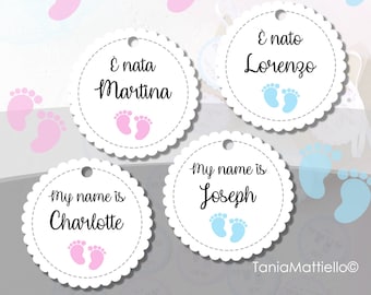 20 or more Personalized Handmade Baby Name Tags with Baby Feet