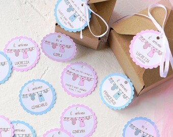 24 or more Personalized White and Pink or Blue Paper Tag