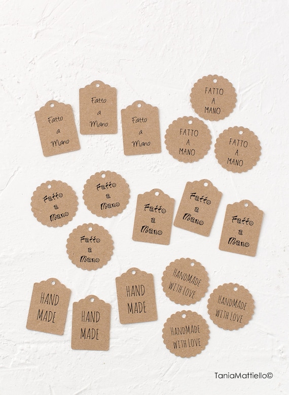 24 Kraft Paper Tags With hand Made Text or fatto a Mano 