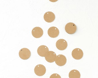 24 or more Kraft Paper Circle Scalloped Tags