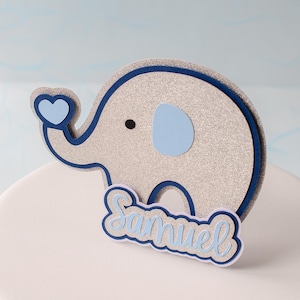 Elefante Cake Topper in Carta con Nome, Elefantino Cake Topper Personalizzato, Cake Topper Battesimo