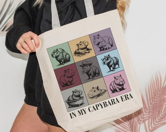 In My Capybara Era Tote Bag, Capybara Cotton Canvas Bag, Animal Lover Tote Bag Gift, Trendy Bag for her, Mother's Day Gift, Rodent Tote