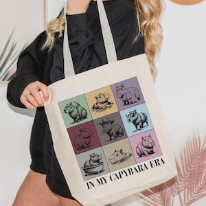 In My Capybara Era Tote Bag, Capybara Cotton Canvas Bag, Animal Lover Tote Bag Gift, Trendy Bag for her, Mother&#39;s Day Gift, Rodent Tote