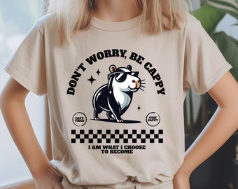 Cute Capybara Graphic Kids T-shirt, Don't Worry Be Cappy Shirt for Girls Boys, Gift for Animal Lover, Capybara Toddler Tee, Capybara Lover