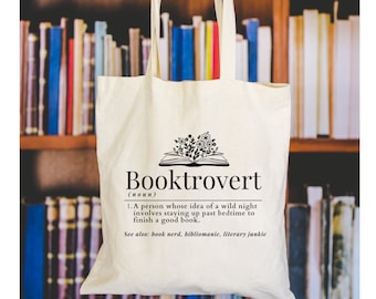 Book Lover Tote Bag, Booktrovert Tragetasche, Booktrovert Definition Tragetasche, Bookish Tragetasche, Geschenk für Buchliebhaber, Bibliothekar Geschenk