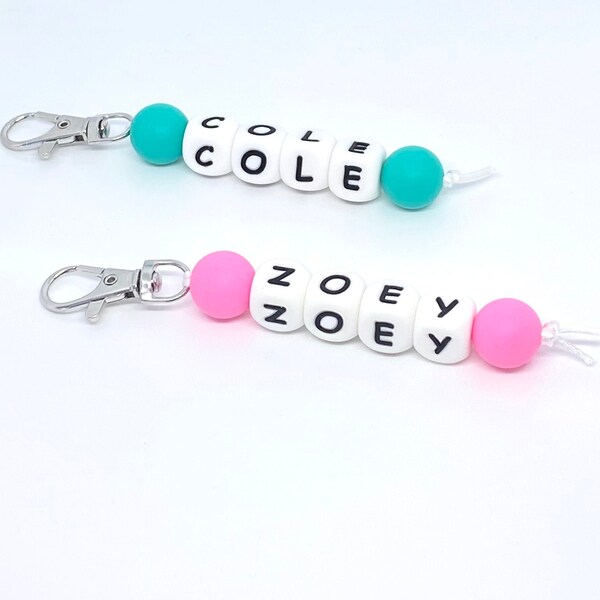 KIDS NAME CHARM, book bag name keychain, zipper name tag, toddler backpack keychain, diaper bag tag, zipper charms