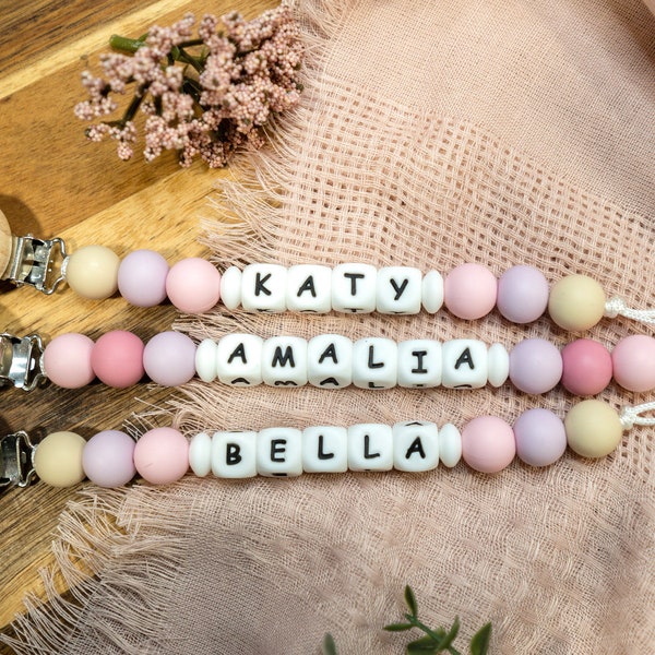 Silicone Beads Pacifier Clip with Name, Dummy Chain Personalize, Dummy Clip, Baby Rattle Ring Toy, Soother Holder, Custom New Baby Gift