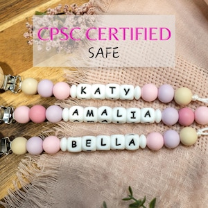 BABY CHRISTMAS GIFT, pacifiers clips personalize, pacifier clip with name, Silicone rattle ring with name, Baby shower gift, personal binky