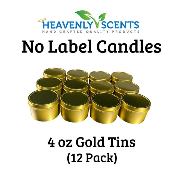 4 oz Gold Tin Candles | No Labels | Soy Wax | 12 pack | Wholesale | Private Labels | Wedding Favor | Baby Shower