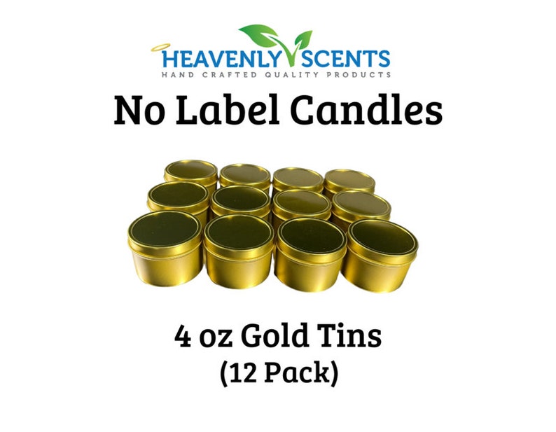 4 oz Gold Tin Candles No Labels Soy Wax 12 pack Wholesale Private Labels Wedding Favor Baby Shower image 1