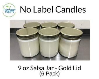 Salsa Jar Candles | No Labels | Gold Lid | Soy Wax | 6 pack | Bulk | Wholesale Candles