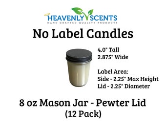 Wholesale Soy Candles: 8 oz Mason Jar, Pewter Lid (12 pack)