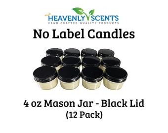 Black | 4 oz Mason Jar Candles | No Labels | Soy Wax | 12 pack | Wholesale Candles | Bulk | Resell