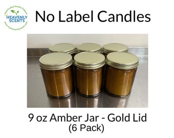 No Label 9oz Amber Jar Candles | Gold Lid | Soy Wax | 6 pack | Bulk | Wholesale