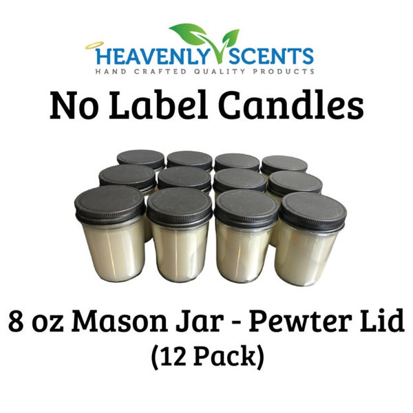 Pewter | No Label Wholesale Candles | 8 oz Mason Jelly Jar | Soy Wax | 12 pack | Bulk | Resell