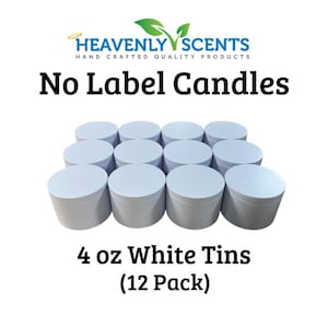 4 oz White Tin Candles | No Labels | Soy Wax | 12 pack | Wholesale | Private Labels | Wedding Favor | Baby Shower