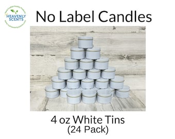 4 oz White Tin Candles | No Labels | Soy Wax | 24 pack | Wholesale | Private Labels | Wedding Favor | Baby Shower