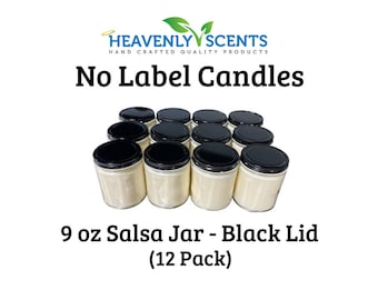 Black | 9oz Salsa Jar Soy Wax Candles | No Labels | 12 pack | Wholesale | Bulk | Resell