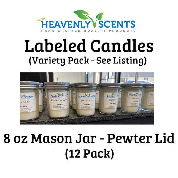 Variety Mystery Candles | 8 oz Mason Jelly Jar | Pewter Lid | Soy Wax | 12 pack | Bulk | Resell