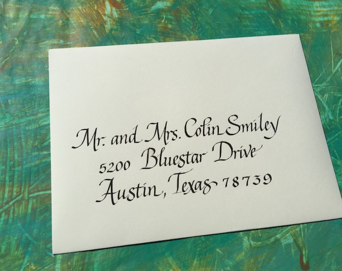 Wedding Envelope hand lettered with Informal Italic Calligraphy