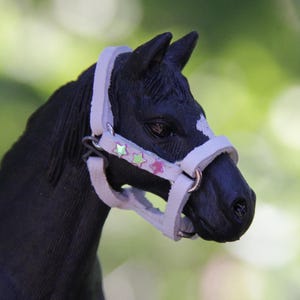 pink and white glittery leather halter for schleich horses