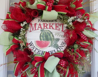 Watermelon Door Wreath, Mesh Wreath, Handmade Wreath,Farmer's Market Fresh Watermelons Summer Wreath