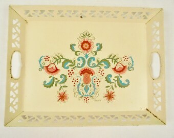 Hollywood Regency Tray Social Supper Floral Serving Tray