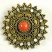 Vintage Artisan Israel Coral 925 Sterling Silver Filigree Mother of Pearl Beads Vermeil Brooch Pin Pendant Orange Stone