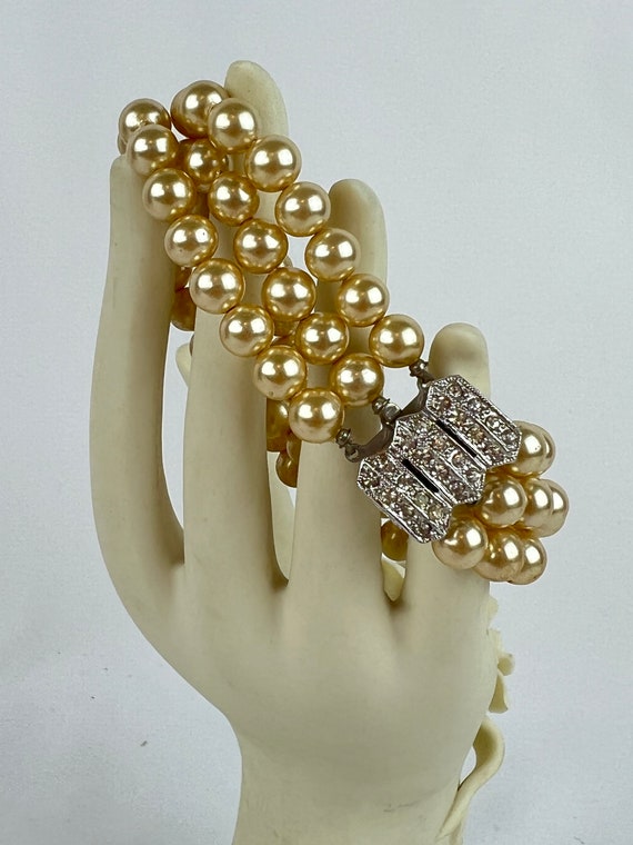 Vintage Marvella Faux Pearl 3 Strand Bracelet W/clear Etsy