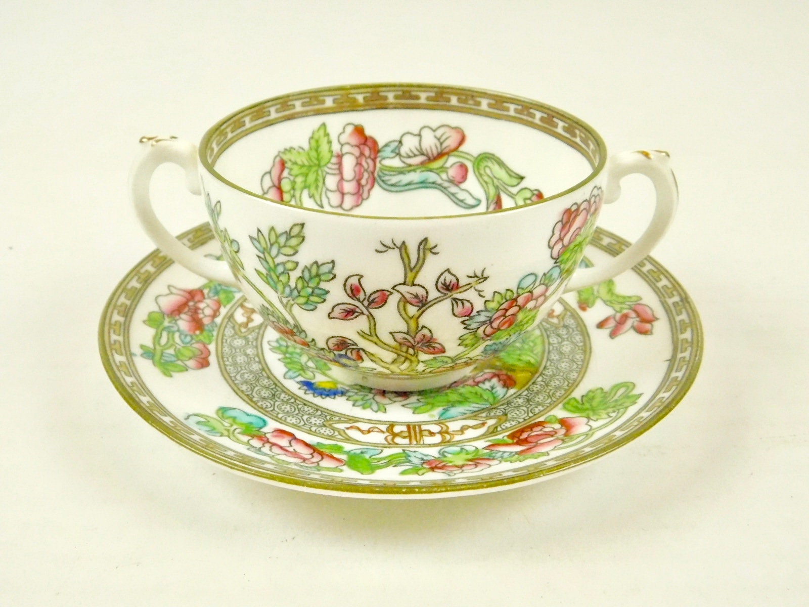 Coalport England AD 1750 Indian Tree Bouillon Cup and Saucer Etsy