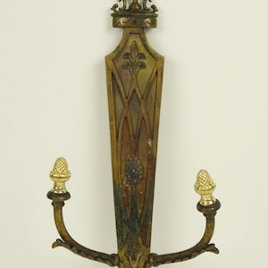Antique Hollywood Regency Ornate Bronze Brass Wall Sconce Fixture Decor 16.5 Inch Tall Home Office Fixture