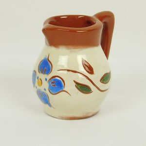 Vintage Torquay Pottery Motto Ware Outen the Light Creamer Small Pitcher 2.5 x 2.5 Inch Blue Flowers Personal Creamer