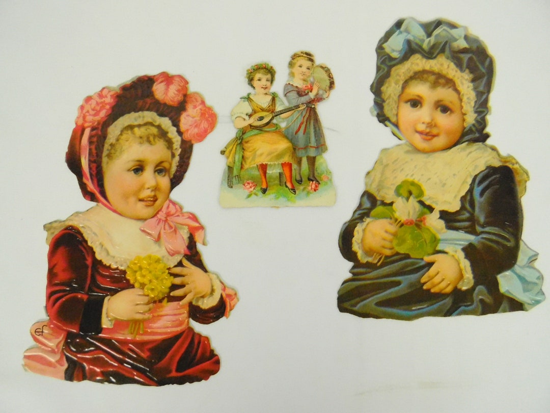 Lot of 3 Embossed Victorian Diecut Trade Cards Girls Children Flowers