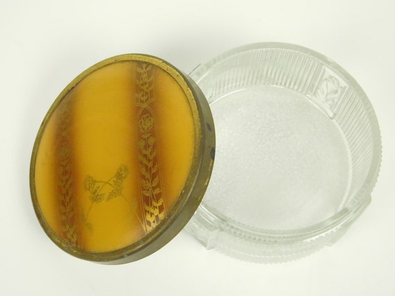 Vintage Art Deco Round Pressed Glass Powder Trink… - image 3