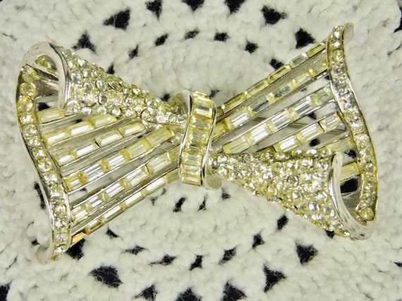 Vintage Coro Corocraft Bow Clear Baguette Rhinest… - image 10