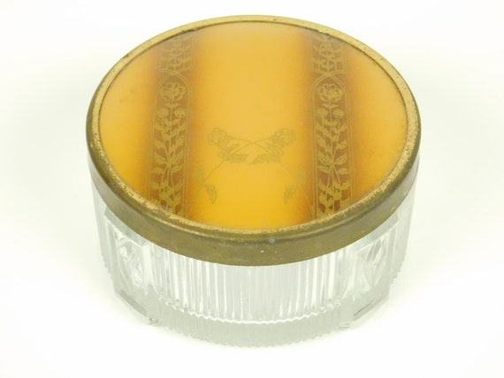 Vintage Art Deco Round Pressed Glass Powder Trink… - image 2