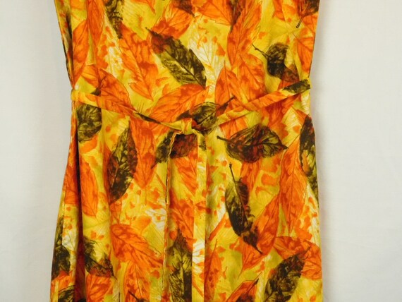 Vintage 1960s 1970s Leaf Fall Print Thanksgiving … - image 3