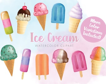 Eis und Eis am Stiel Aquarell Clipart | Bunte Eiswürfel | Sommer Süßigkeiten Wandkunst