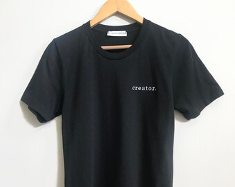 Embroidered Cotton T-Shirt Unisex Crew Neck T-Shirt - "creator." in Black