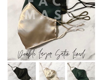 Satin Face Mask with or without Ribbon Laced Chain