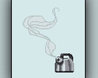 Tea Kettle Cross Stitch Pattern Teapot Teacup Tea Set Steam